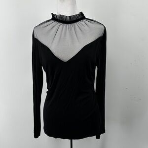 Elegant Black Sheer Mesh Top Magenta Brand Built in Bra